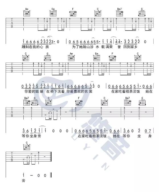你的姑娘吉他譜c調簡單版隔壁老樊原版