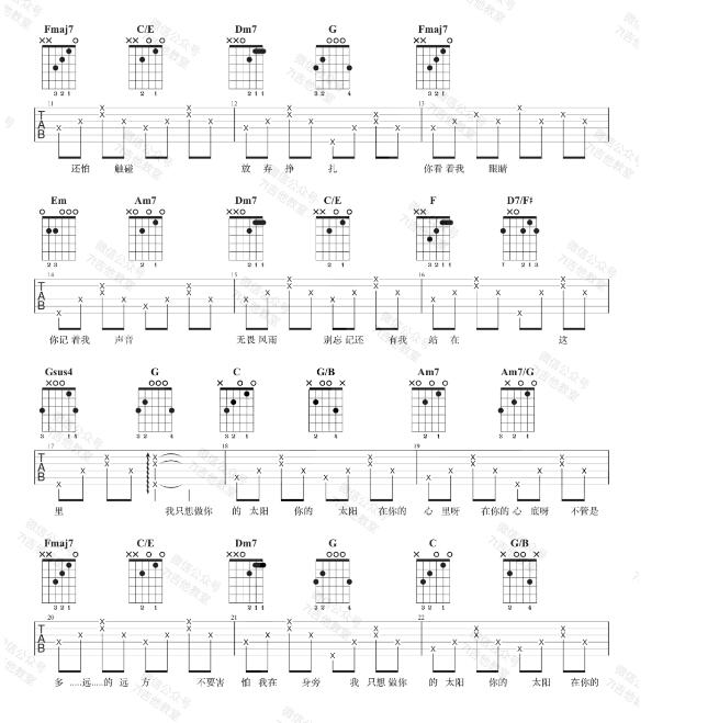 太陽吉他譜簡單版初學者自學譜
