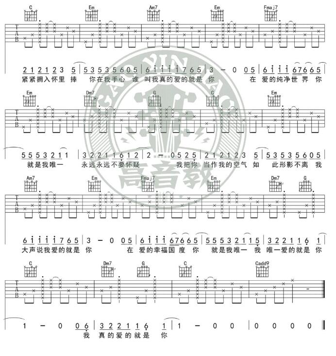 愛的就是你吉他譜c調簡單版王力宏