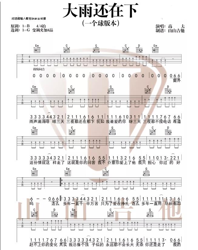 大雨還在下吉他譜簡單版原版譜