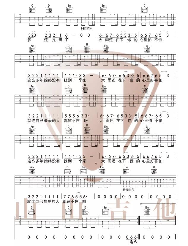 大雨還在下吉他譜簡單版原版譜