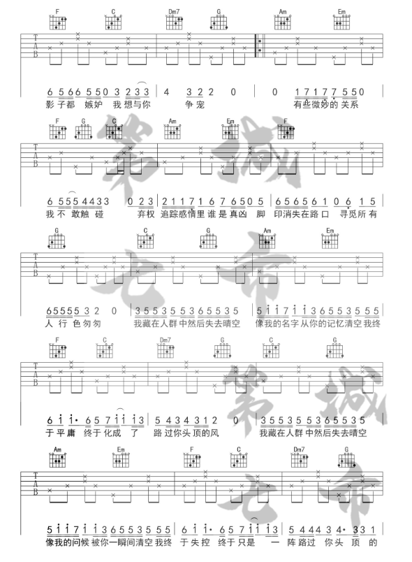 你頭頂?shù)娘L(fēng)吉他譜c調(diào)簡單版教學(xué)譜 王小帥