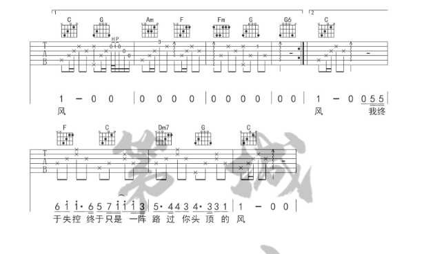 你頭頂?shù)娘L(fēng)吉他譜c調(diào)簡單版教學(xué)譜 王小帥